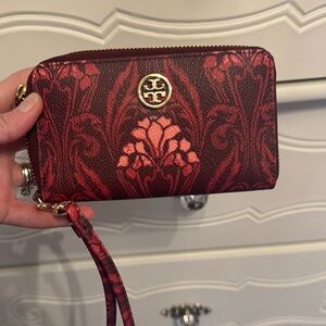 Tory Burch Red and Pink Wallet with Gold Logo